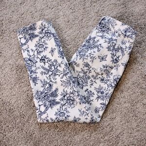 Talbot's Blue And White Toile Nature Floral Print Women's Slim Ankle Jeans Sz 6p